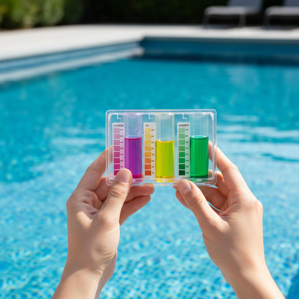 Wassertest-Set am Poolrand